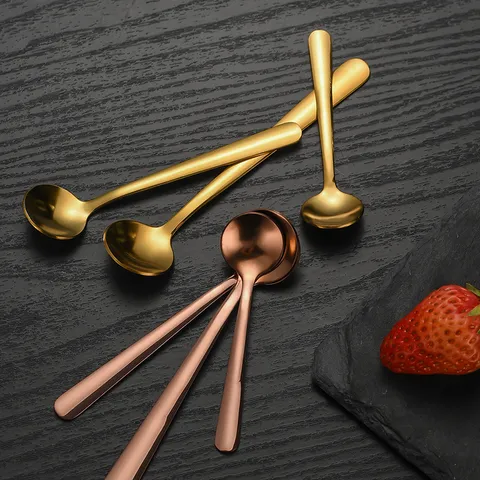 Stainless Steel Short Handle Round Spoon Coffee Spoon Dessert Spoon Ice Cream Honey Stirring Spoon Kitchen Tableware