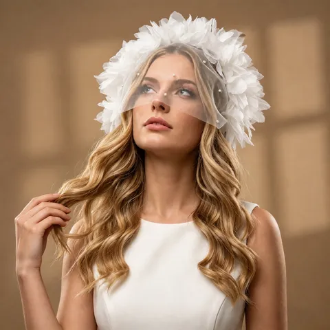 White Bridal Mesh Face Veil Floral Tulle Wedding Hair Accessory Elegant Headwear For Women Veil Party Jewelry Decoration