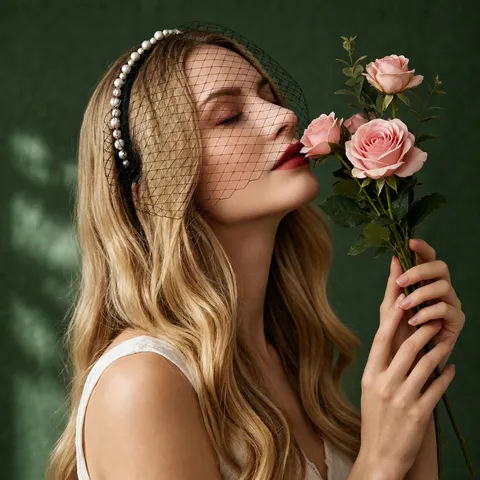 Donne Vintage Rete Perla Cerchietto Velo Abito da Cocktail Festa Retro Velo Copriviso Accessorio per Capelli da Sposa