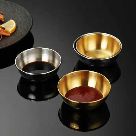 Korean Style Stainless Steel Sauce Dish Small Dipping Bowl Golden Silver Seasoning Dish For Hot Pot Soy Sauce And Pickle