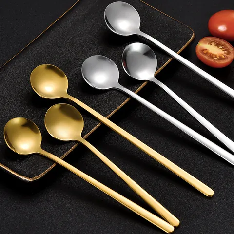 Stainless Steel Small Round Spoon Creative Souvenir Coffee Honey Stirring Spoon Long Handle Tableware
