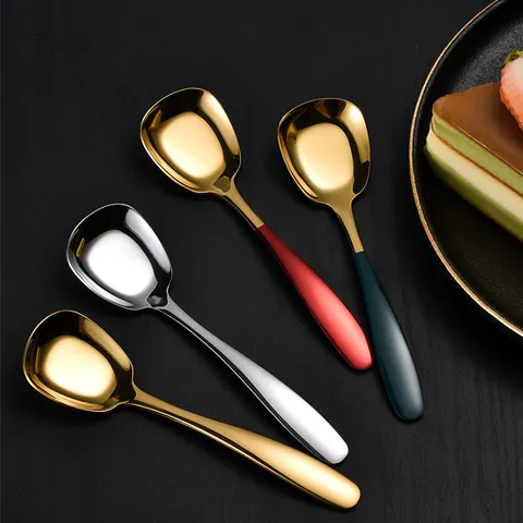Stainless Steel Flat Bottom Spoon Creative Tableware Household Soup Spoon Mirror Polished Modern Dining Spoon