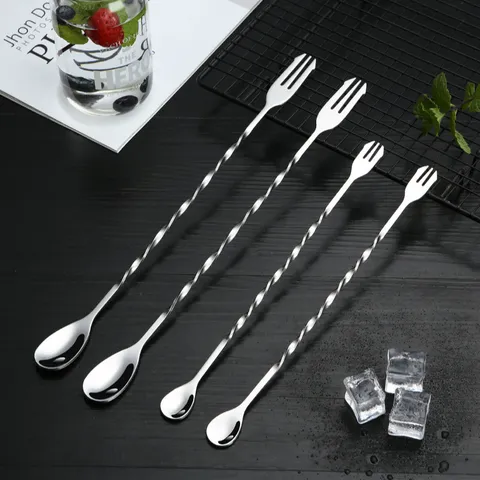 Stainless Steel Long Handle Bar Spoon Double Head Cocktail Mixing Spoon Spiral Stirring Spoon For Bar Party Kitchen Home