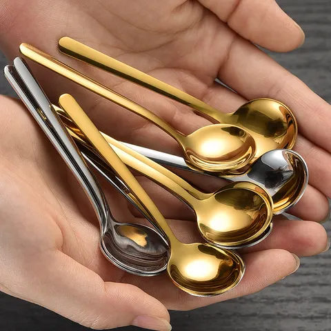 Stainless Steel Mini Round Spoon Gold Silver Coffee Dessert Ice Cream Seasoning Small Tableware Kitchen Tool