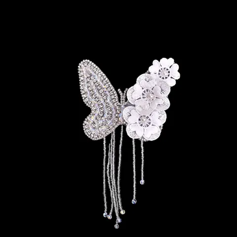Parche de Prendas Hecho a Mano Mariposa Strass Borla DIY Perla Encaje Ropa Decoración Aplicación Accesorios