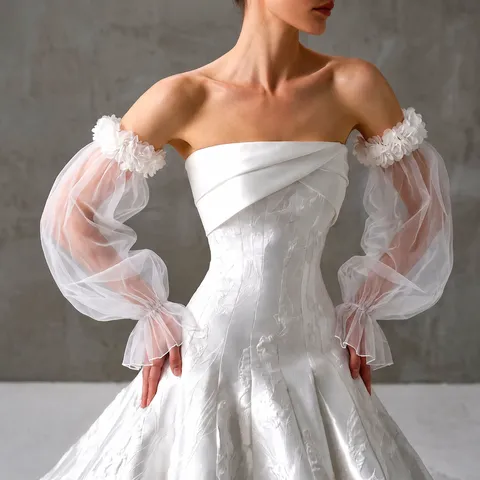 Gants Longs en Maille Blanche pour Mariée Fleurs 3D Manches Longues Sans Doigts Élégants Accessoires de Gants en Dentelle pour Fête de Mariage Femmes