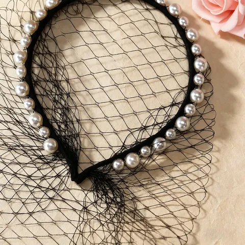 Donne Vintage Rete Perla Cerchietto Velo Abito da Cocktail Festa Retro Velo Copriviso Accessorio per Capelli da Sposa