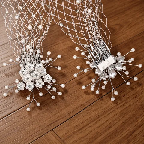 Retro Handmade Beaded Flower Birdcage Veil Short Rhinestone Face-Veil Bridal Updo Hair Headwear Wedding Accessories