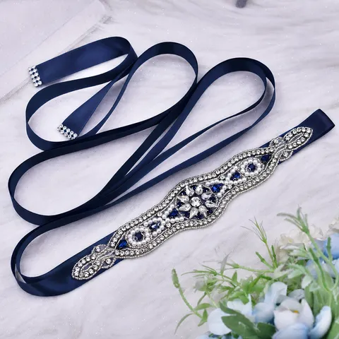 Vintage Königsblaue Strass Perlen Taille Band mit Schleifen-Design Schlanke Brautjungfer Gürtel Hochzeit Party Zubehör