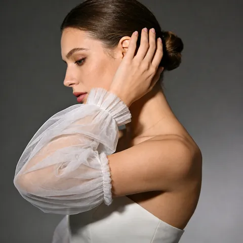 Long Fingerless Bridal Gloves Pleated Mesh Wedding Sleeves Women Arm Accessories