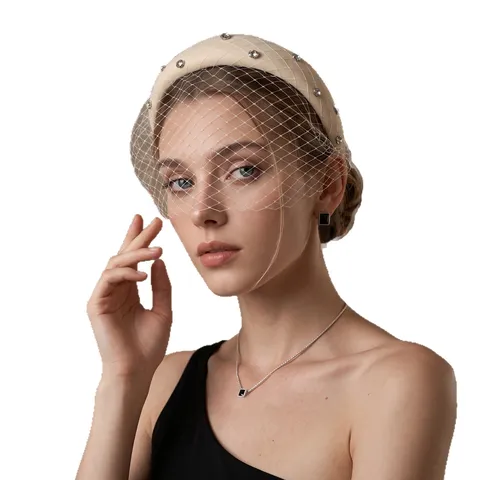 Cerchietto con Velo in Rete da Sposa Strass Ampio Cerchietto per Capelli Elegante Accessori per Capelli da Sposa per Donna Bianco Sporco