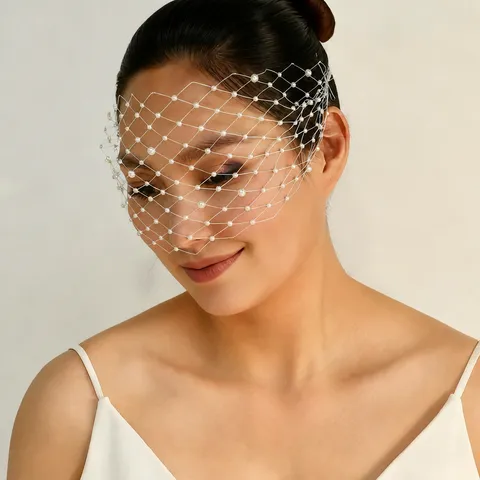 White Mesh Artificial Pearl Bridal Veil Wedding Hair Accessories Elegant Women Headpiece For Party Banquet Hair Jewelry