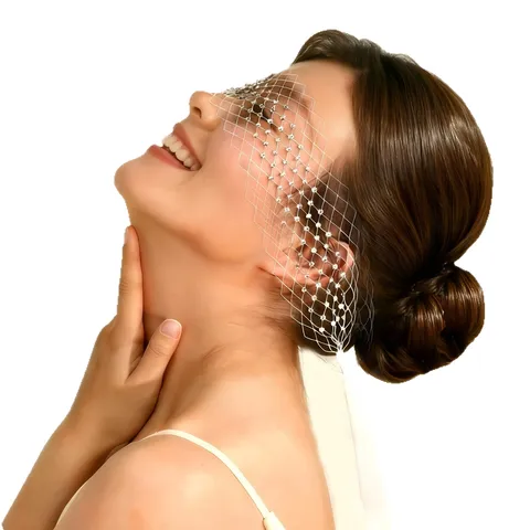 White Mesh Rhinestone Blindfold Veil Vintage Lace-Up Face Cover Women Bridal Headwear Fashion Hair Accessories Party