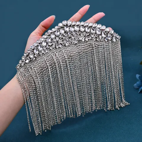 Ornamento per Spalla con Nappe in Strass di Lusso Europeo e Americano Epaulette di Cristallo Pesante Accessori per Spalla di Abito Gioielli