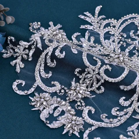 Handgemaakte Strass Kant Applicatie Parel Kralen Afwerking Trouwjurk DIY Decoratieve Patch Naai Accessoires