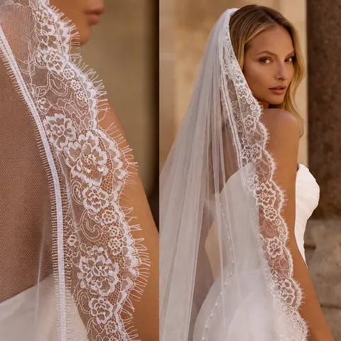 White Bridal Veil Lace Applique Mantilla Wedding Veil With Hair Comb Elegant Long Cathedral Bridal Veil Accessories