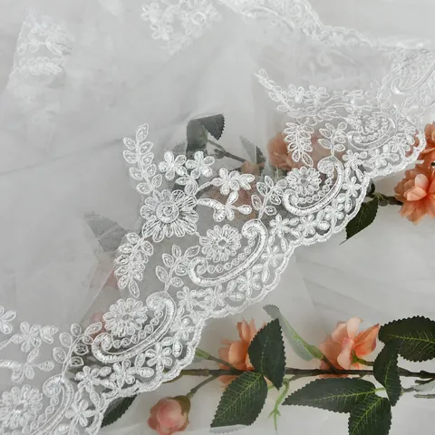 Elegant French Lace Trim Bridal Veil For Women Long Cathedral Wedding Veil Without Comb Church Ceremony Hair Accessories