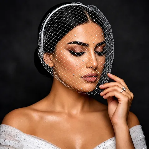 Cerchietto con Velo da Sposa in Rete e Strass Velo Viso Accessori Capelli Matrimonio Festa Spettacolo Copricapo Donna