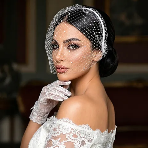Cerchietto con Velo da Sposa in Rete e Strass Velo Viso Accessori Capelli Matrimonio Festa Spettacolo Copricapo Donna
