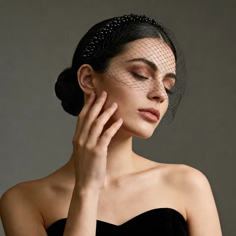 Cerchietto con Velo a Gabbia in Rete Vintage con Perle Artificiali Elegante Accessorio per Capelli da Sposa per Matrimoni