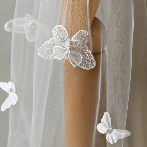 Damen Spitzen Netzstoff Lange Hochzeit Handschuhe Braut Ärmel Bestickt Blumen Perle Fingerlose Handschuhe Accessoires