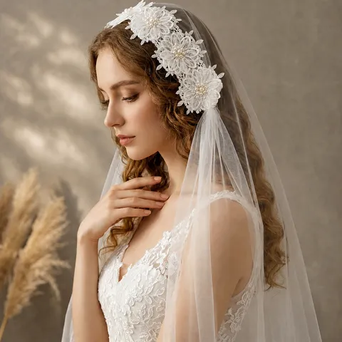 Vintage Kanten Bruidssluis Korte Trouw Hoofdtooi Met Haarspeld Elegante Witte Tule Trouw Accessoires Voor Vrouwen