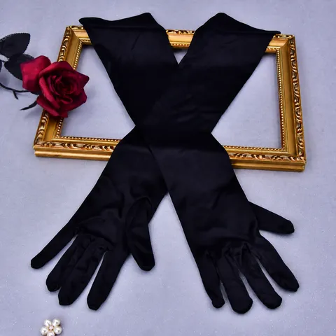 Damen Lange Satin Handschuhe Opernlänge Handschuhe Abendparty Hochzeit Bühne Performance Handschuhe Schwarz Weiß Handschuhe