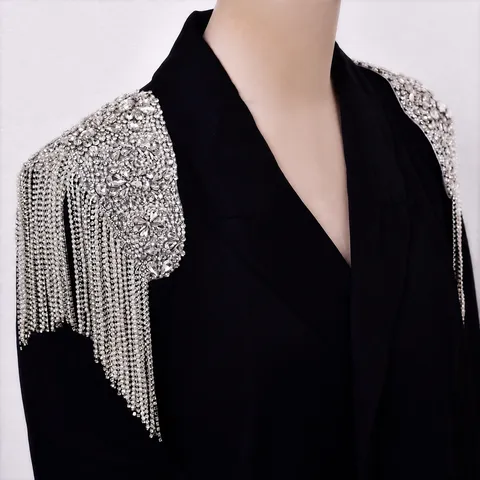 Handgemachte Luxus Strass Quaste Schulterkette Brautkleid Patch Glänzende Kristall Applikation Kleidungszubehör
