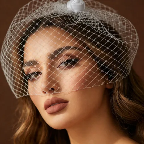 French Retro Bridal Mesh Veil Face Covering With Flower Hair Clip Wedding Photography Women Fashion Hair Accessories