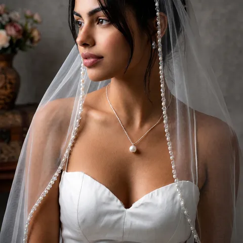 Voile de Mariée Perlé Fait Main Blanc Ivoire Champagne Voile de Mariage avec Peigne Cristal Perle Artificielle Accessoires Cheveux