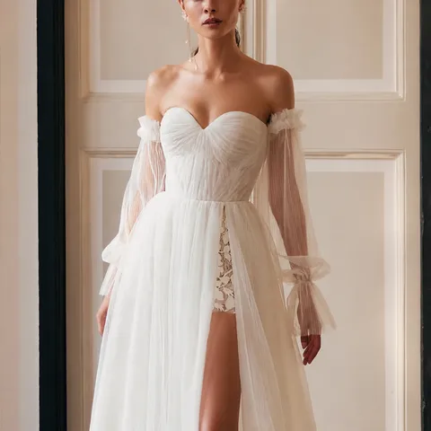 Femmes Plissé Maille Manches de Bras Transparent Volants Poignets Mariage Mariée Gants Accessoires Élégant Poignet Poignets Blanc