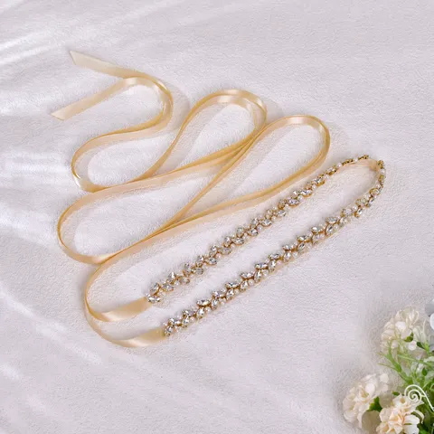 Bridal Rhinestone Pearl Waist Belt Wedding Dress Sash Ribbon Belt Silver Gold Sequin Women Wedding Accessories