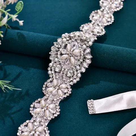 Cintura da Sposa in Strass Fatta a Mano Cristallo Perla Fascia per Abito da Sposa con Fiocco in Nastri di Rasmo Accessori per Feste