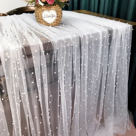 White Ivory Pearl Mesh Fabric Soft Tulle Lace Material For Wedding Veil DIY Sewing Apparel Craft Decoration