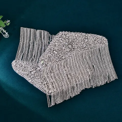 Handgemachte Luxus Strass Quaste Schulterkette Brautkleid Patch Glänzende Kristall Applikation Kleidungszubehör