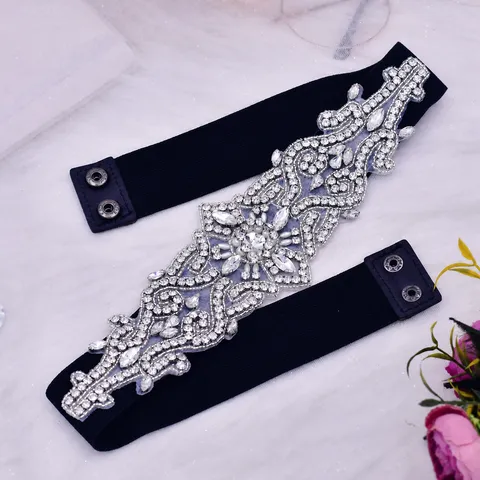 Women Rhinestone Elastic Waist Belt Sparkling Crystal Corset Waist Band Elegant Dress Decorative Waistband Accessories