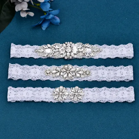 Braut Hochzeit Spitze Strumpfband Set Strass Künstliche Perle Elastischer Oberschenkelring Für Damen Party Zubehör