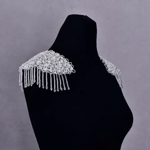 Handgemachte Strass Perlen Quaste Schulterpolster Epaulette Kristall Patch Applikation Für Brautkleid Anzug Kleidungsstücke
