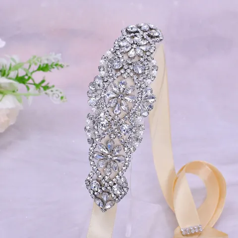 Handgemaakte Luxe Strass Bruidsriem Kristal Parel Versiering Trouwjurk Sjerp Vrouwen Accessoires
