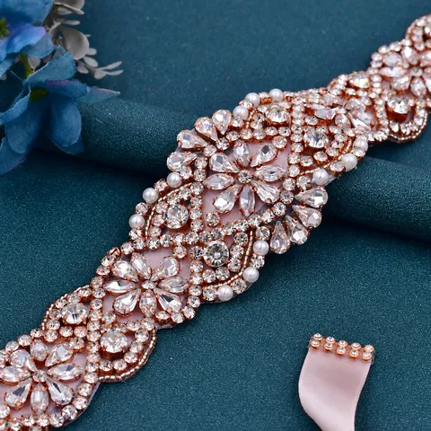 Cintura da Sposa in Strass Oro Rosa Fatta a Mano con Fiocco in Nastro Accessori di Moda Eleganti da Donna