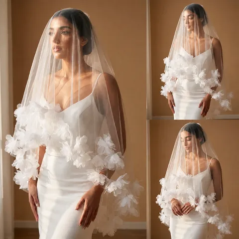 Short Layered Bridal Wedding Veil With Floral And Comb Sweet Dreamy Headpiece For Women Wedding Party Hair Accessories