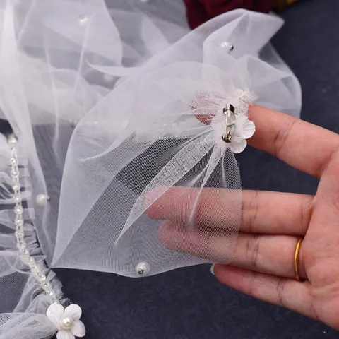 Bridal Wedding Long Cape Shawl Sheer Mesh Rhinestone Pearl Embellished Elegant Women Evening Wrap Train Cloak