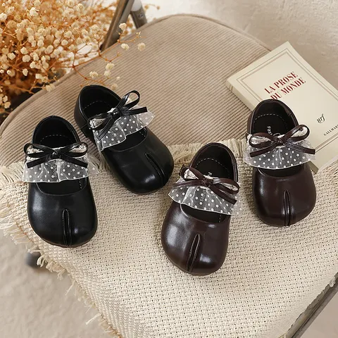 Zapatos Planos Niña Princesa Lazo Encaje Punta Dividida Niños Cuero Casual