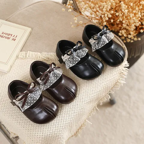 Zapatos Planos Niña Princesa Lazo Encaje Punta Dividida Niños Cuero Casual