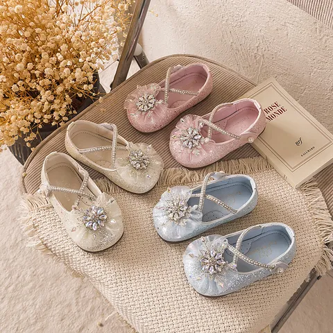 Girls Princess Dress Shoes Toddler Cute Bow Rhinestone Flat Shoes Kids Party Wedding Single Shoes Children Footwear
