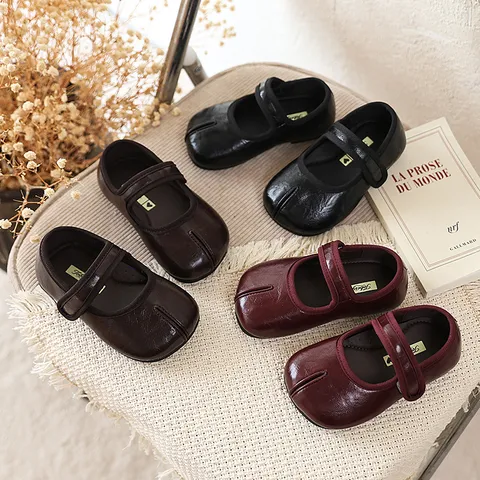 Zapatos Mary Jane para Niños Dedo Dividido Estilo Francés Zapatos Planos de Princesa Antideslizantes Suela Suave Cuero PU