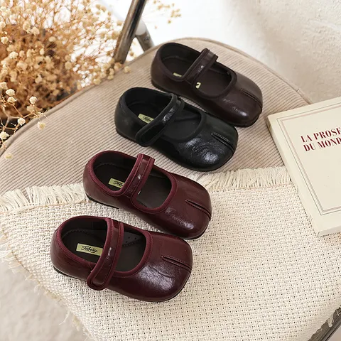 Zapatos Mary Jane para Niños Dedo Dividido Estilo Francés Zapatos Planos de Princesa Antideslizantes Suela Suave Cuero PU