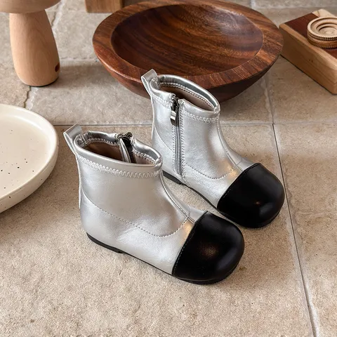 Kinder Martin Stiefel Frühling Herbst Mädchen Farbblock Kurze Stiefel PU Leder Weiche Sohle Casual Stiefel