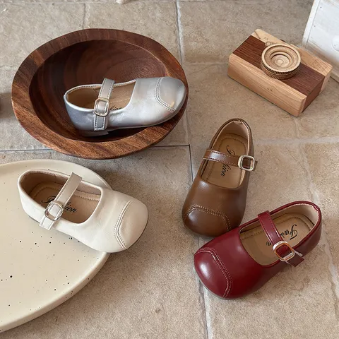 Girls French Mary Jane Shoes PU Leather Soft Sole Princess Flats Vintage Kids Loafers For School Party Spring Autumn Shoes