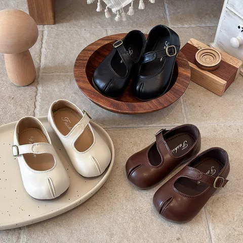 Zapatos Planos Mary Jane Retro con Punta Hendida Niñas Estilo Coreano Casual Low Cut Princesa Cuero Zapatos